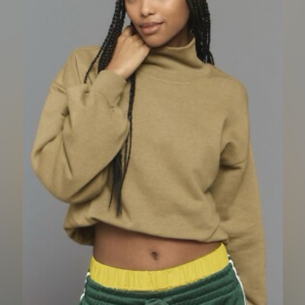Anthropologie Pilcro Sweatshirt Funnel-Neck Bubble-Hem Cropped Women Large Green - Picture 1 of 7